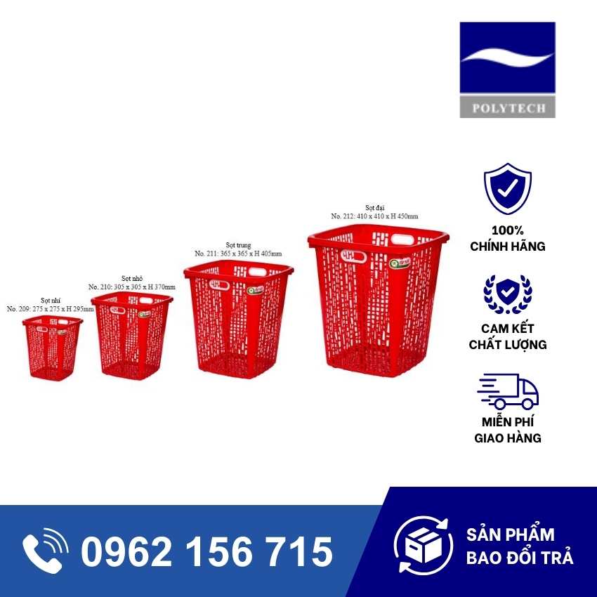 Sọt Rác Vuông Nhí, Nhỏ, Trung, đại - Văn Phòng Phẩm Vũng Tàu PT