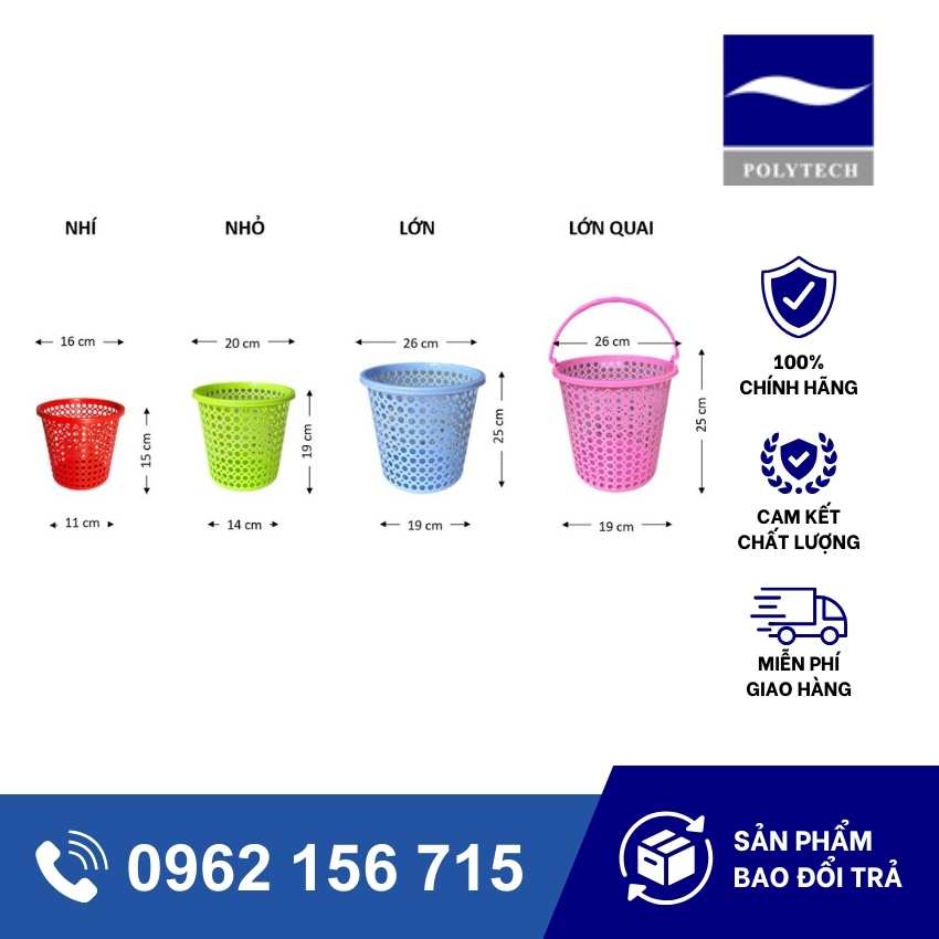 Sọt Rác Tròn Nhí, Nhỏ, Trung, Lớn - Văn Phòng Phẩm Vũng Tàu PT